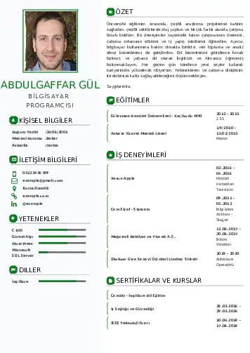 Bilgisayar Programcısı CV Örnekleri cv indir